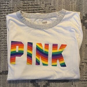 PINK Victoria's Secret White Tee with Rainbow Logo